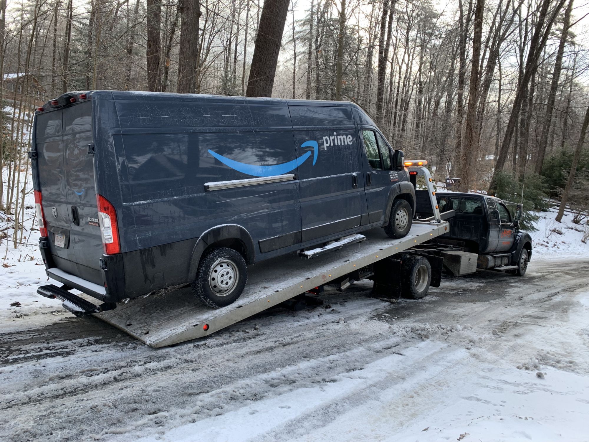 Emergency flatbed tow of delivery van