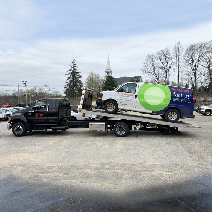 Emergency flatbed tow of delivery van