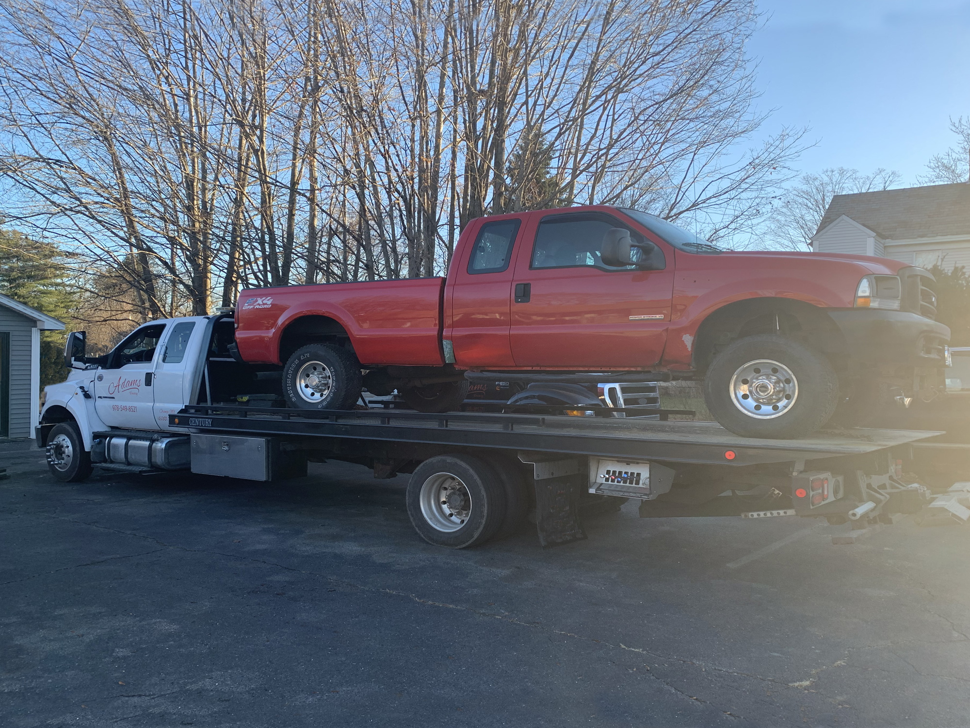 Towing chevy truck to dealership.